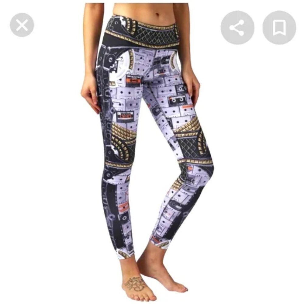 Reebok Speedwick Size S Cassette Tape Pattern Leggings, Gently Used Condition